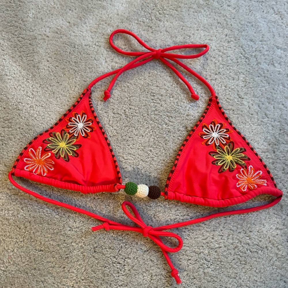 XOXO Embroidered Tie Bikini Top